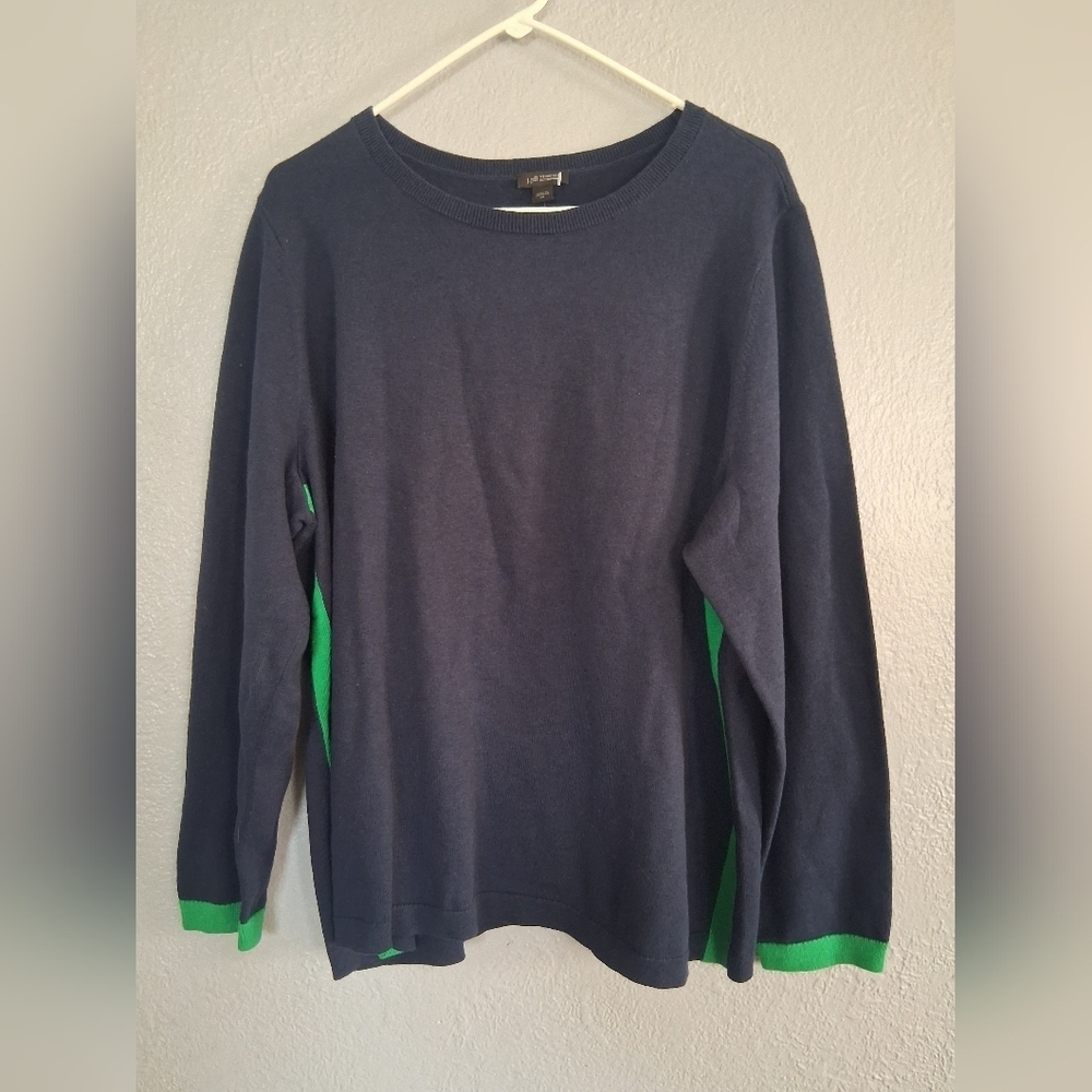 J Jill NWT Wherever Collection Cotton Blend Popover Sweater Navy Green 2X